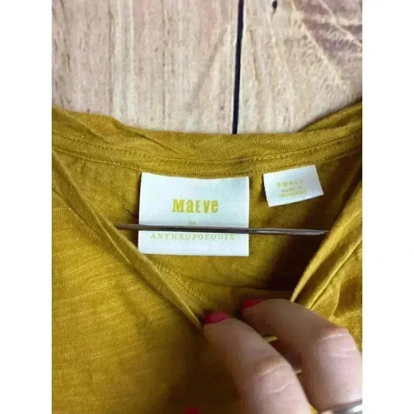 Maeve for Anthropologie Cut-Out Shoulder Tshirt Top Mustard Brown Size S - Picture 3 of 7